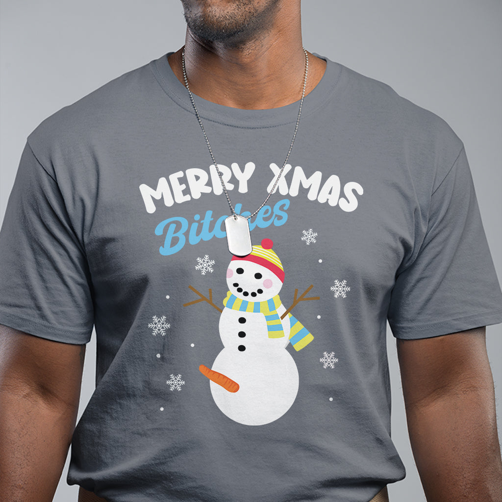 Merry Xmas Bitches Naughty Dirty Carrot Snowman Ugly Christmas T Shirt - Wonder Print Shop