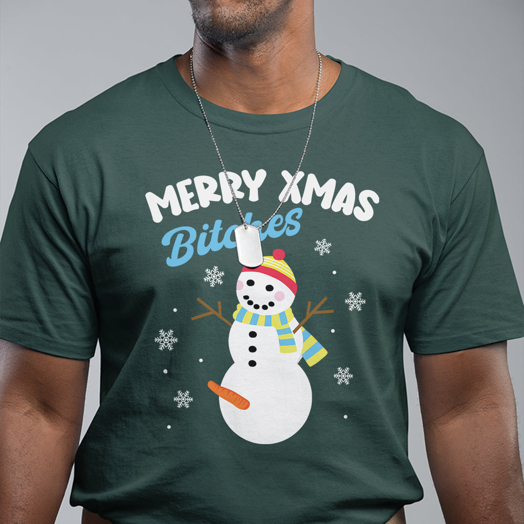 Merry Xmas Bitches Naughty Dirty Carrot Snowman Ugly Christmas T Shirt - Wonder Print Shop