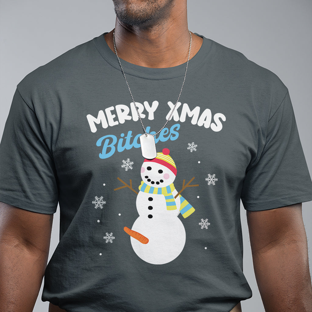 Merry Xmas Bitches Naughty Dirty Carrot Snowman Ugly Christmas T Shirt - Wonder Print Shop