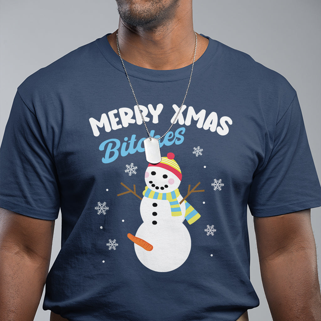 Merry Xmas Bitches Naughty Dirty Carrot Snowman Ugly Christmas T Shirt - Wonder Print Shop