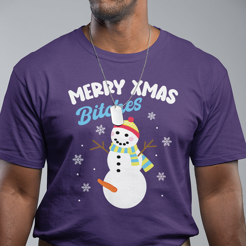 Merry Xmas Bitches Naughty Dirty Carrot Snowman Ugly Christmas T Shirt - Wonder Print Shop