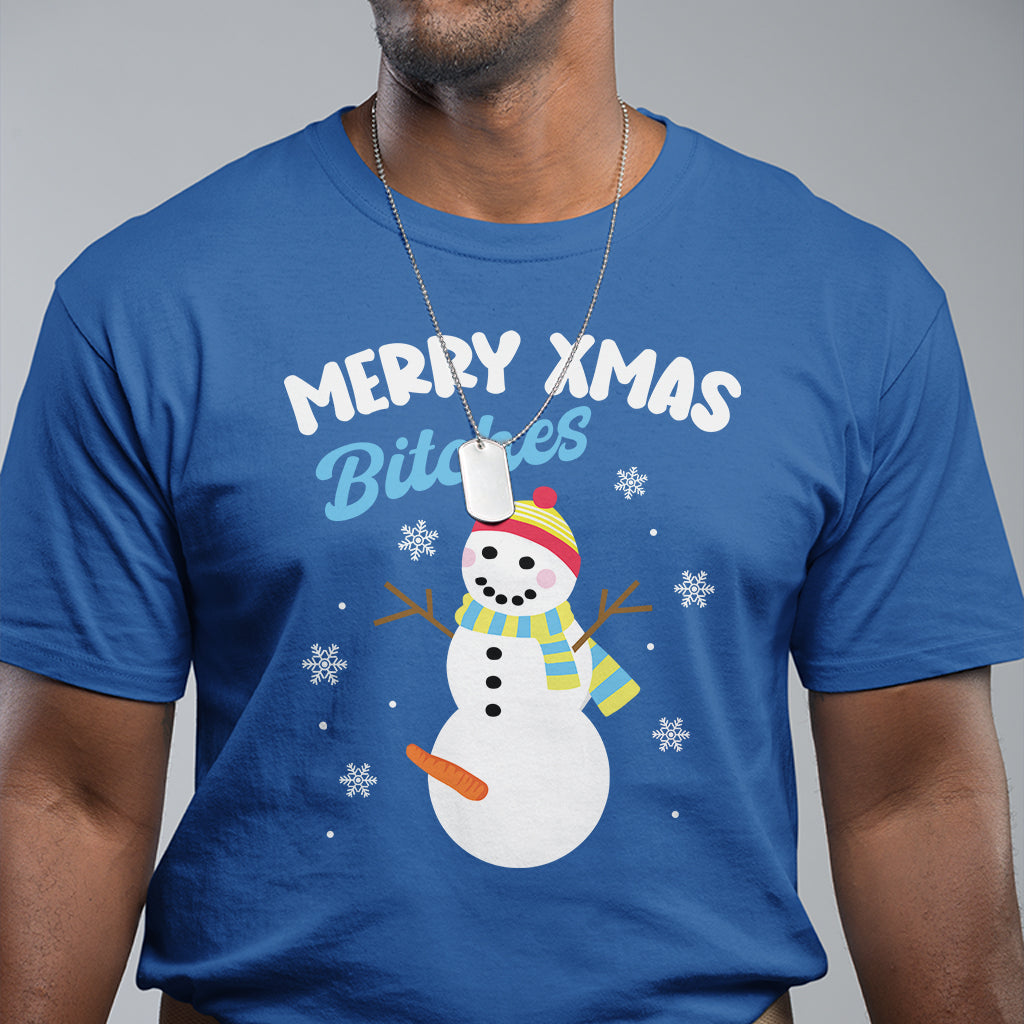 Merry Xmas Bitches Naughty Dirty Carrot Snowman Ugly Christmas T Shirt - Wonder Print Shop
