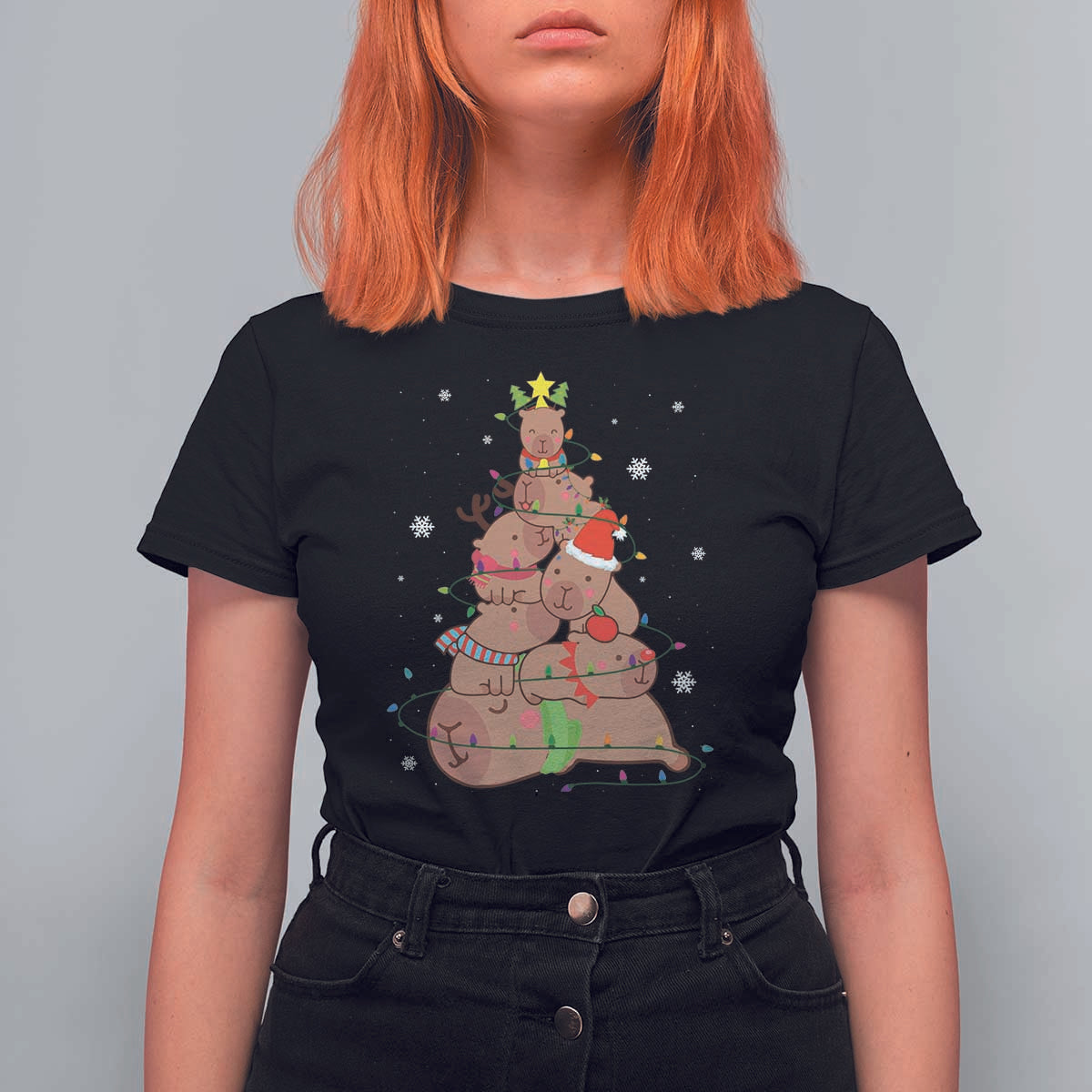Funny Capybara Christmas Tree T Shirt For Women - Wonder Print Shop