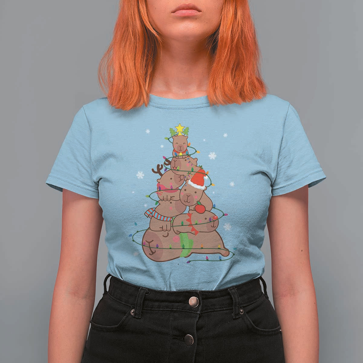 Funny Capybara Christmas Tree T Shirt For Women - Wonder Print Shop
