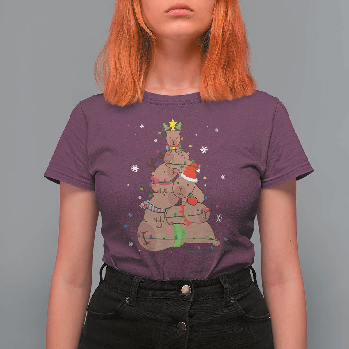 Funny Capybara Christmas Tree T Shirt For Women - Wonder Print Shop
