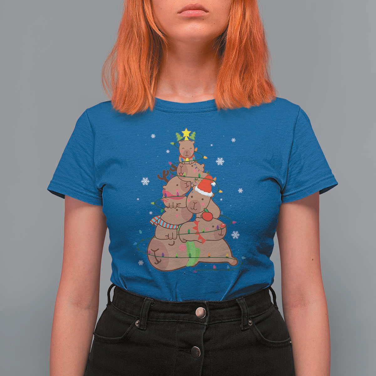 Funny Capybara Christmas Tree T Shirt For Women - Wonder Print Shop