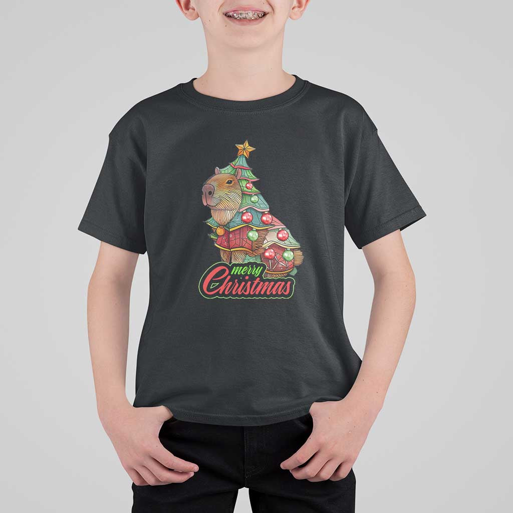 Cute Capybara Christmas Tree T Shirt For Kid - Wonder Print Shop