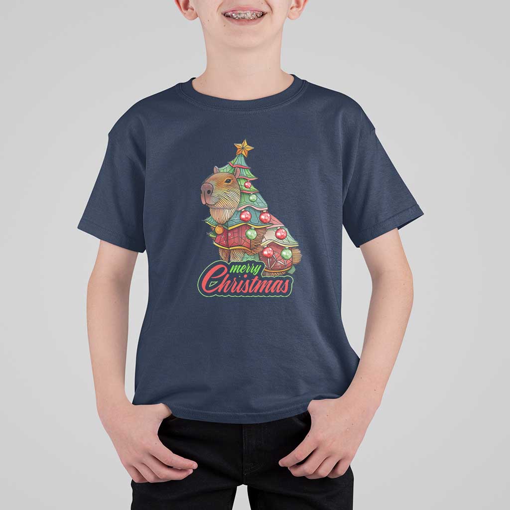 Cute Capybara Christmas Tree T Shirt For Kid - Wonder Print Shop