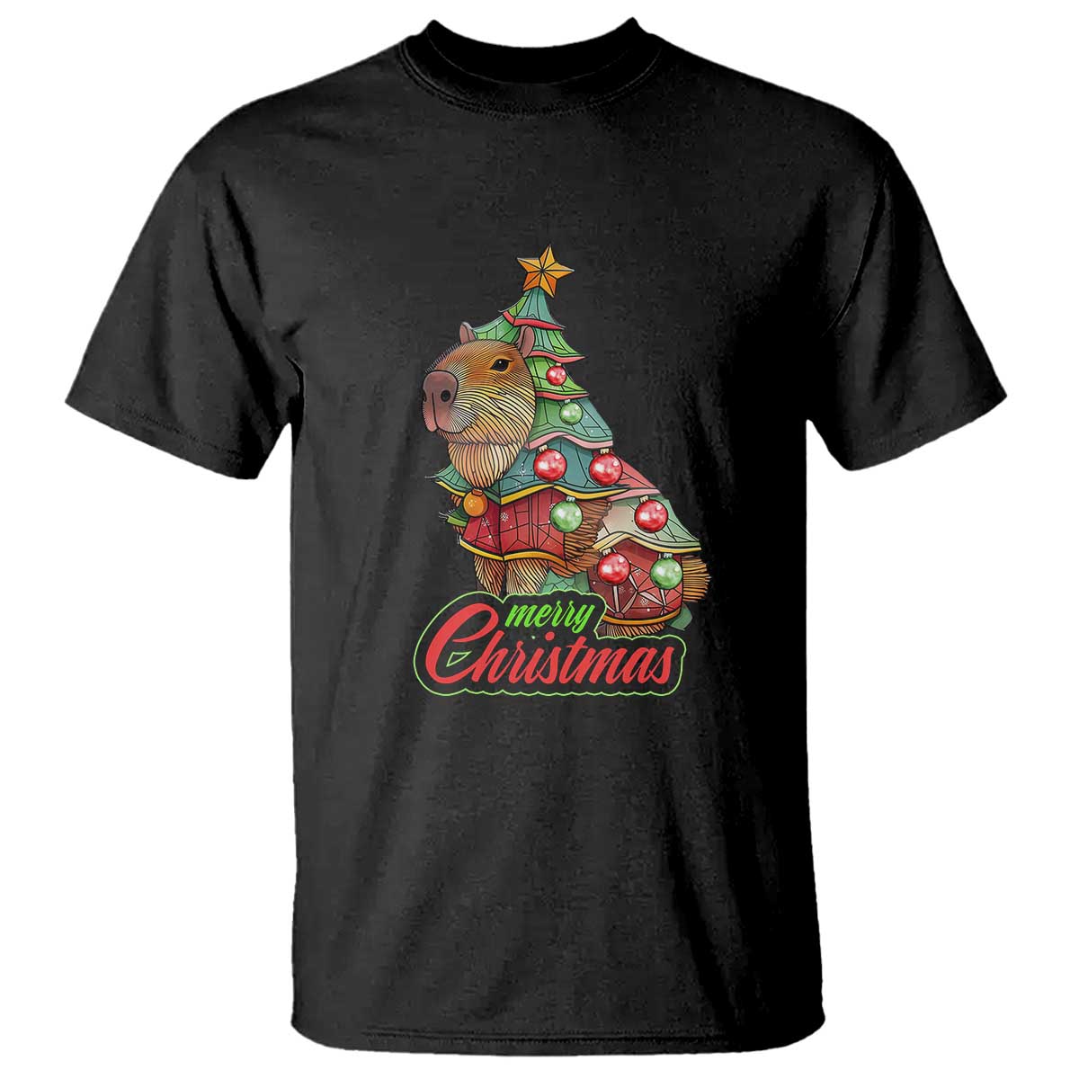 Cute Capybara Christmas Tree T Shirt - Wonder Print Shop