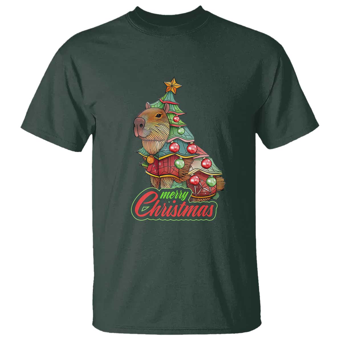 Cute Capybara Christmas Tree T Shirt - Wonder Print Shop