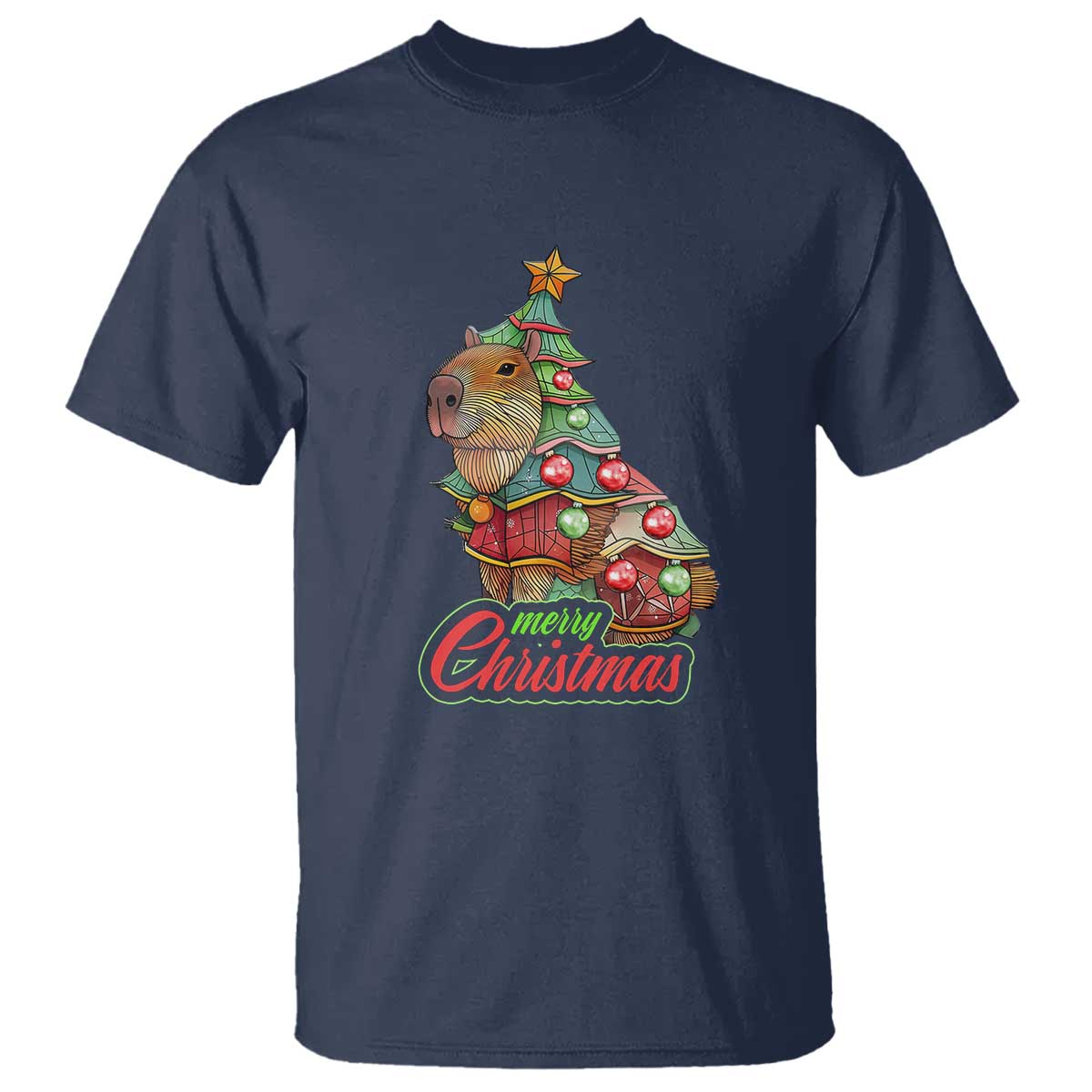 Cute Capybara Christmas Tree T Shirt - Wonder Print Shop