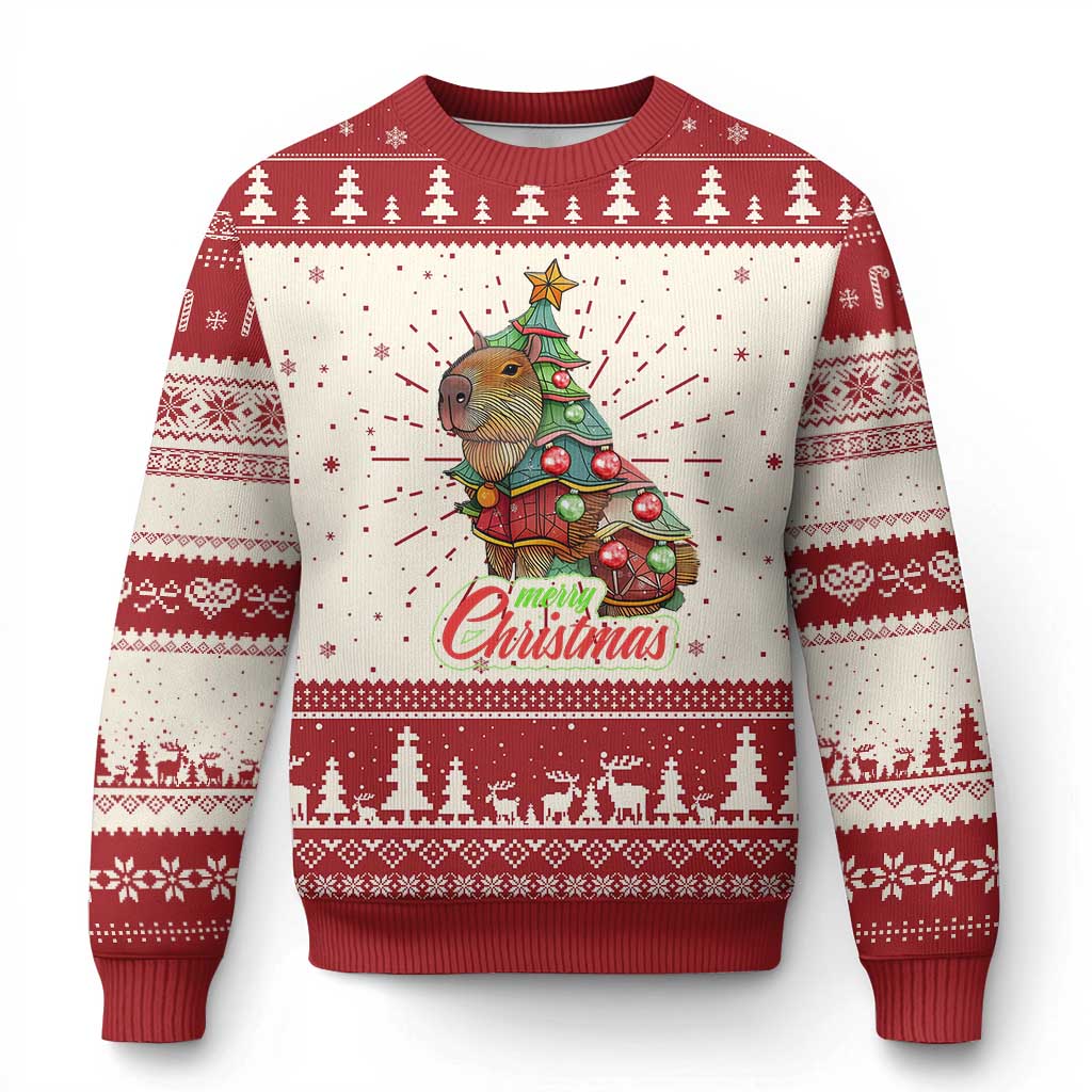 Cute Capybara Christmas Tree Ugly Christmas Sweater - Wonder Print Shop