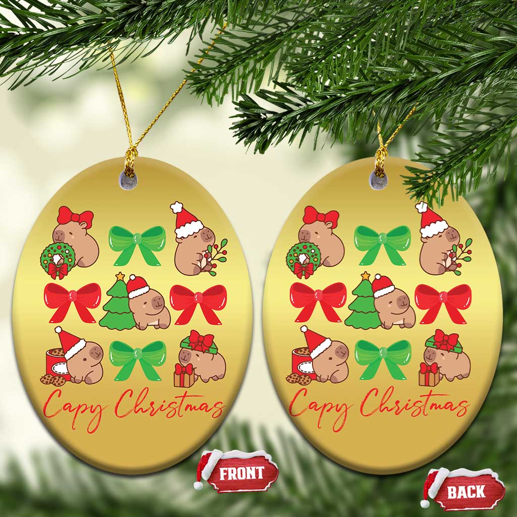 Funny Capybara Xmas Christmas Ornament Cute Capy Coquette Bow - Wonder Print Shop