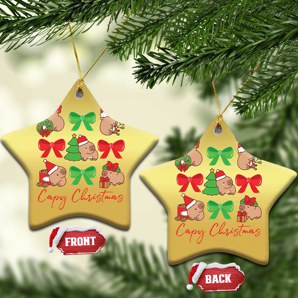 Funny Capybara Xmas Christmas Ornament Cute Capy Coquette Bow - Wonder Print Shop