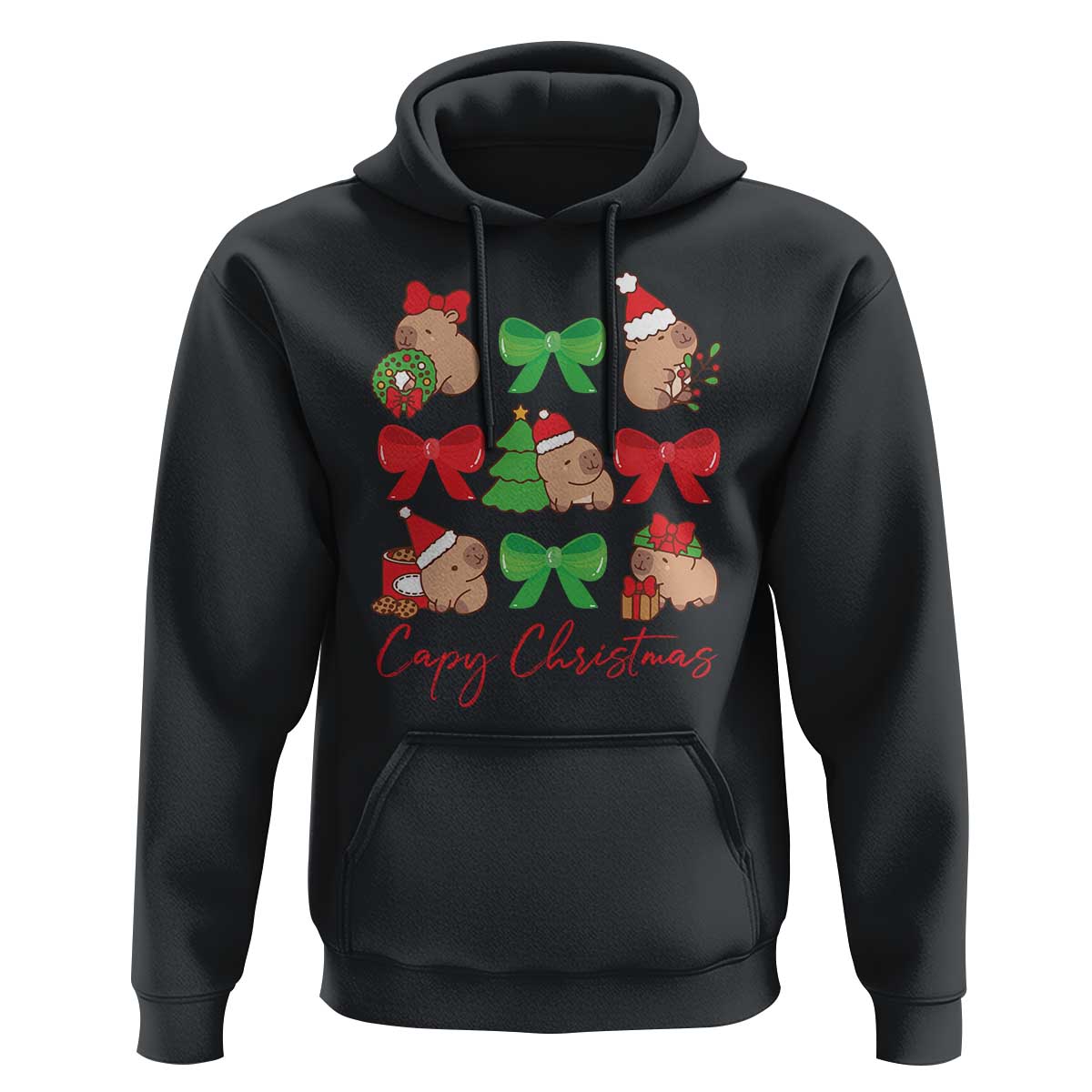 Funny Capybara Christmas Hoodie Cute Capy Coquette Bow