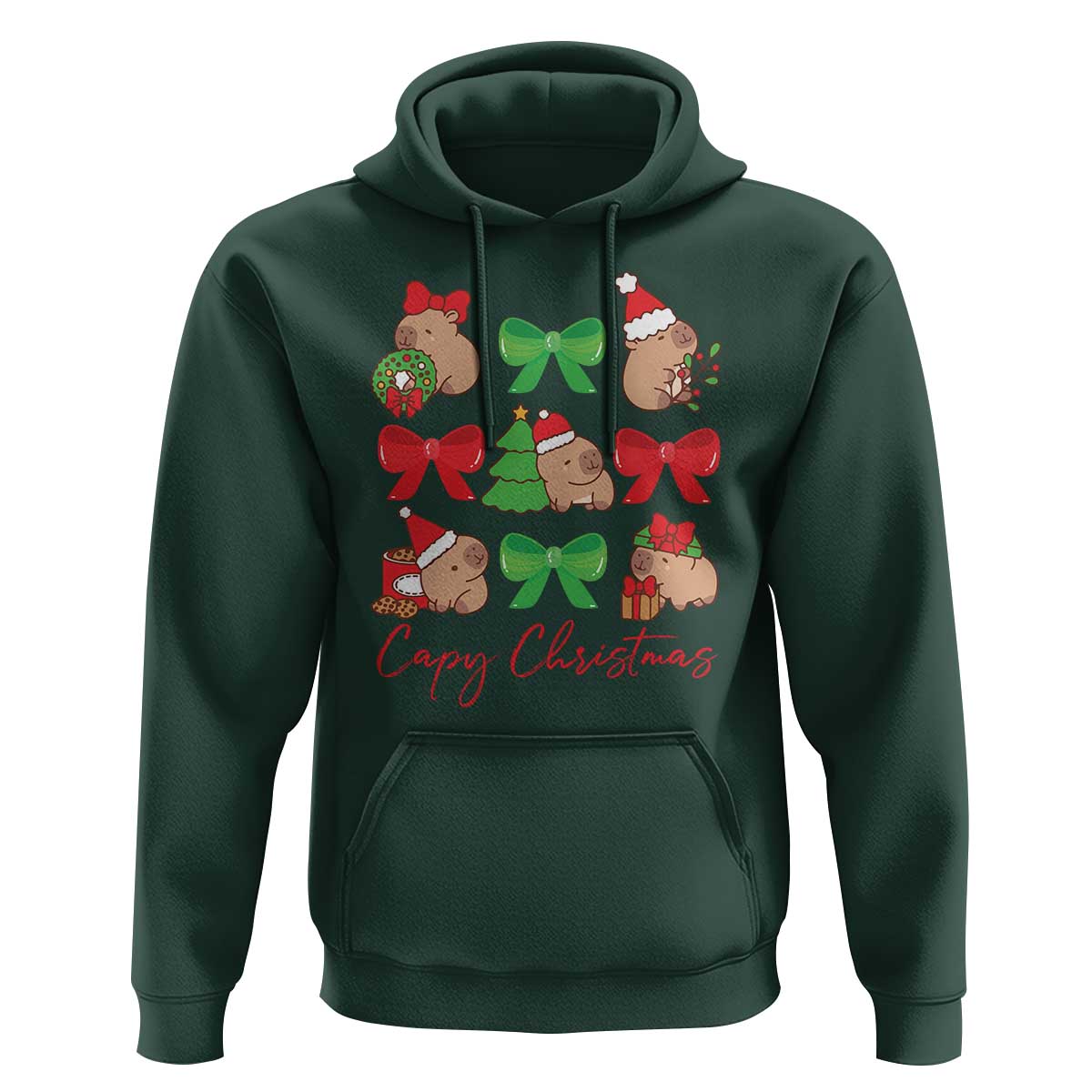 Funny Capybara Christmas Hoodie Cute Capy Coquette Bow