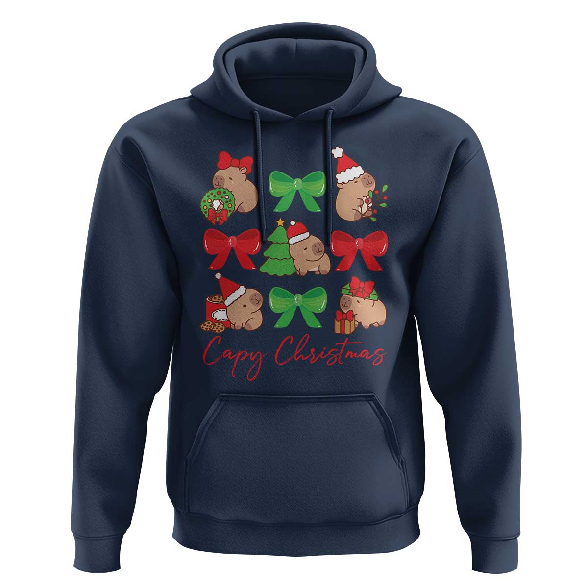 Funny Capybara Christmas Hoodie Cute Capy Coquette Bow