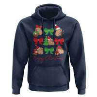 Funny Capybara Christmas Hoodie Cute Capy Coquette Bow