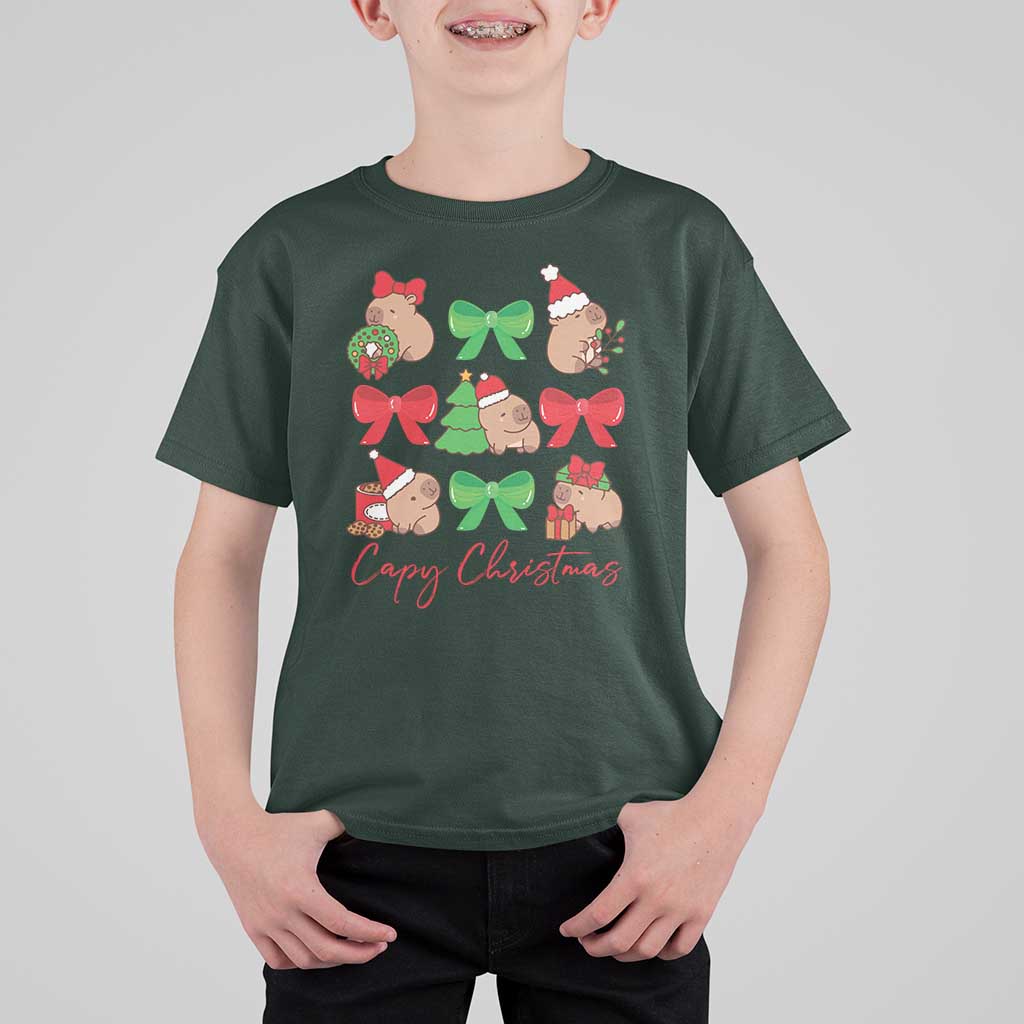 Funny Capybara Christmas T Shirt For Kid Cute Capy Coquette Bow - Wonder Print Shop