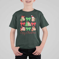 Funny Capybara Christmas T Shirt For Kid Cute Capy Coquette Bow - Wonder Print Shop