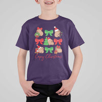 Funny Capybara Christmas T Shirt For Kid Cute Capy Coquette Bow - Wonder Print Shop