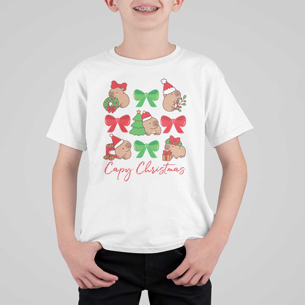 Funny Capybara Christmas T Shirt For Kid Cute Capy Coquette Bow - Wonder Print Shop