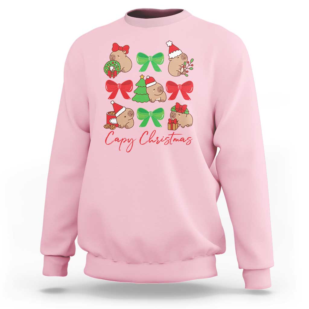 Funny Capybara Christmas Sweatshirt Cute Capy Coquette Bow - Wonder Print Shop