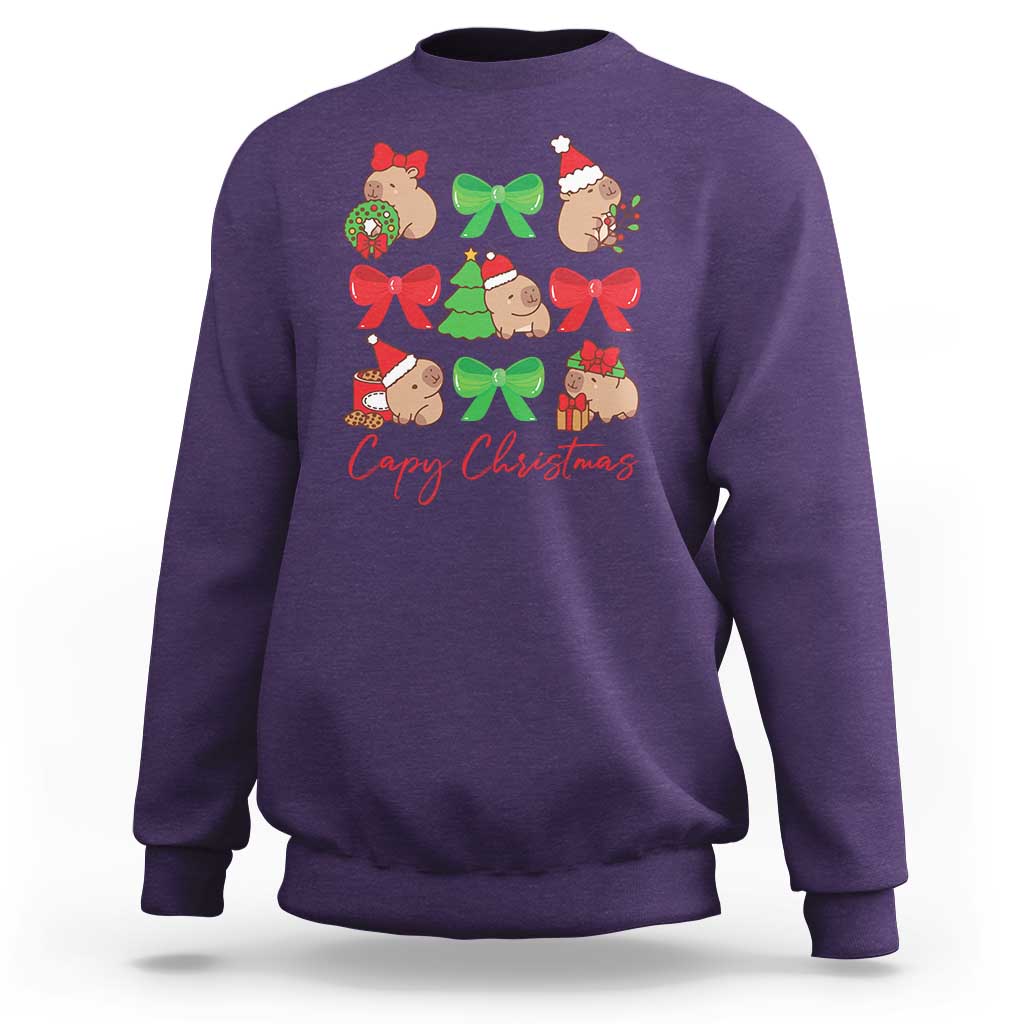 Funny Capybara Christmas Sweatshirt Cute Capy Coquette Bow - Wonder Print Shop