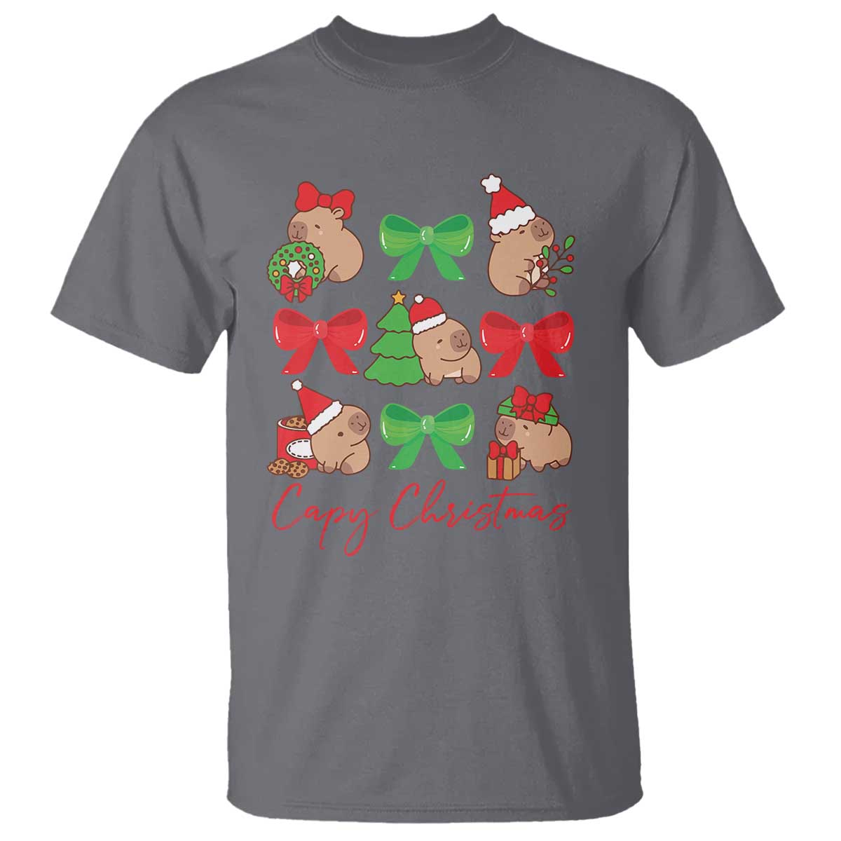Funny Capybara Christmas T Shirt Cute Capy Coquette Bow - Wonder Print Shop