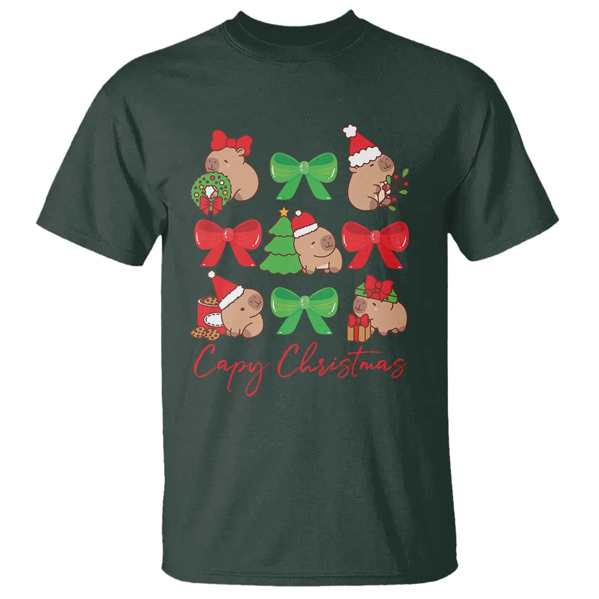 Funny Capybara Christmas T Shirt Cute Capy Coquette Bow - Wonder Print Shop