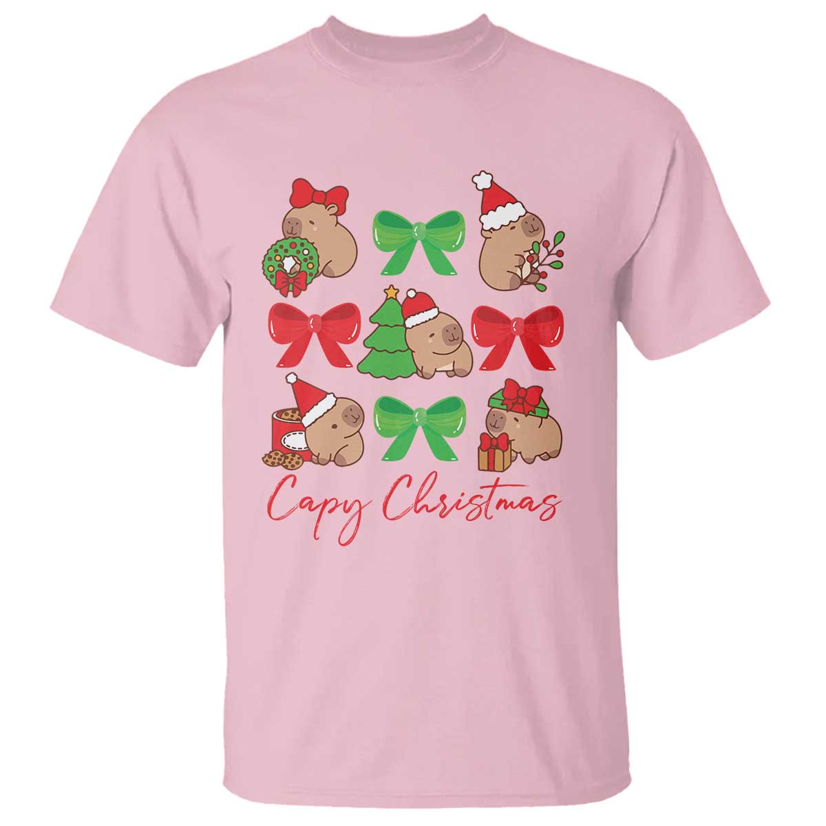 Funny Capybara Christmas T Shirt Cute Capy Coquette Bow - Wonder Print Shop