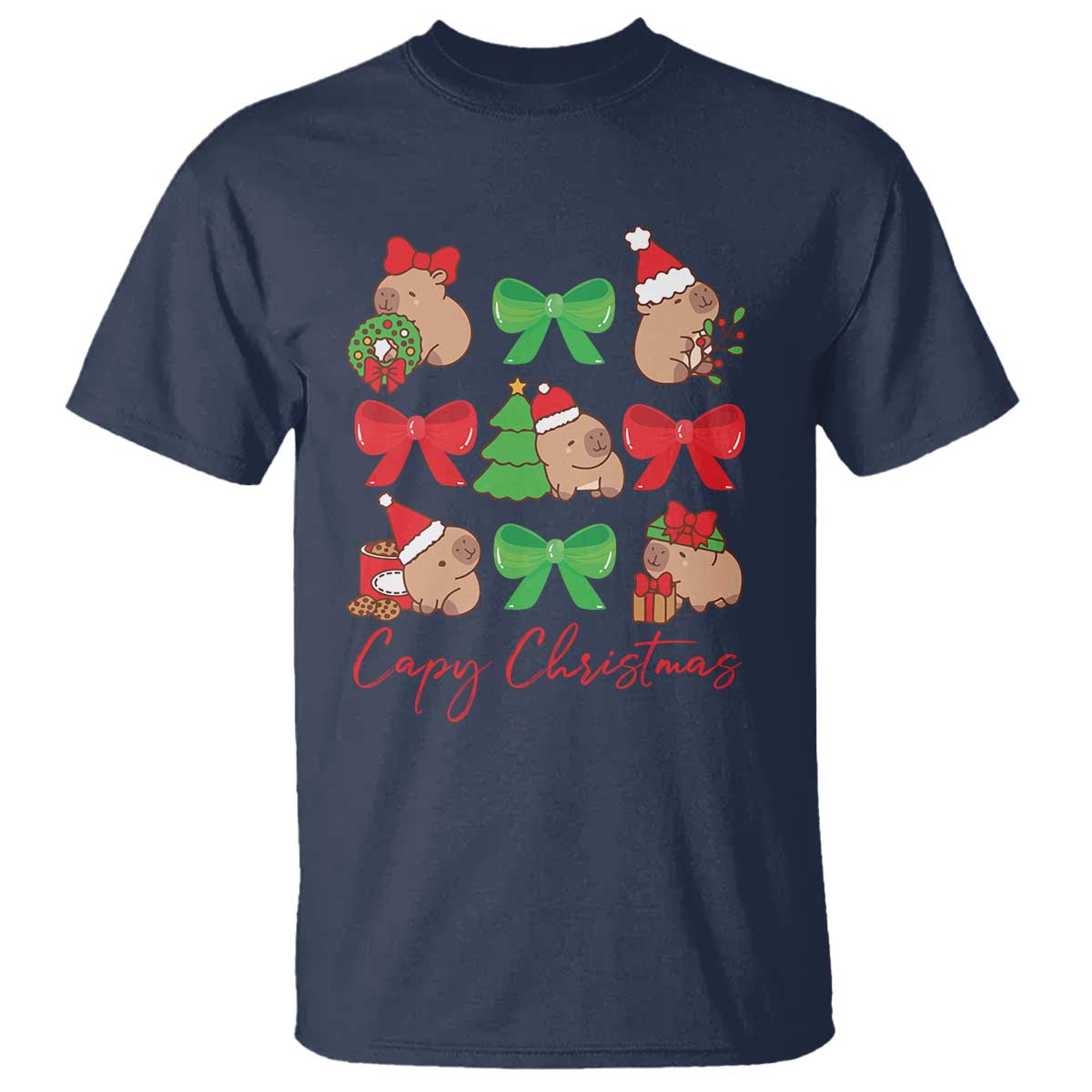 Funny Capybara Christmas T Shirt Cute Capy Coquette Bow - Wonder Print Shop