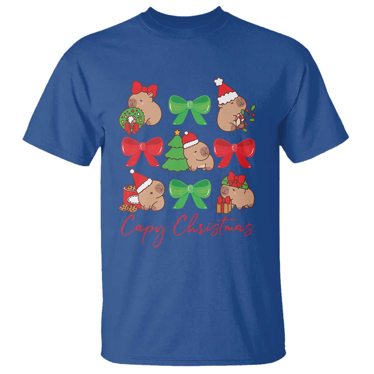Funny Capybara Christmas T Shirt Cute Capy Coquette Bow - Wonder Print Shop