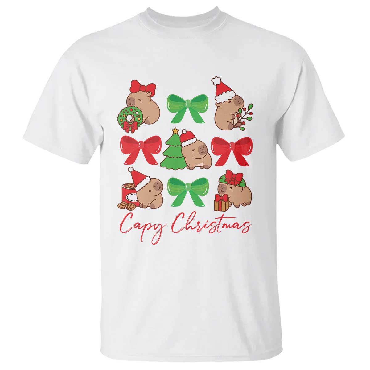 Funny Capybara Christmas T Shirt Cute Capy Coquette Bow - Wonder Print Shop