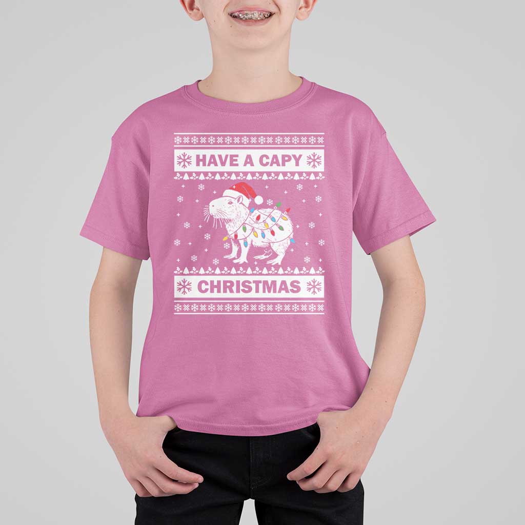 Funny Capybara Christmas T Shirt For Kid Have A Capy Christmas Light - Wonder Print Shop