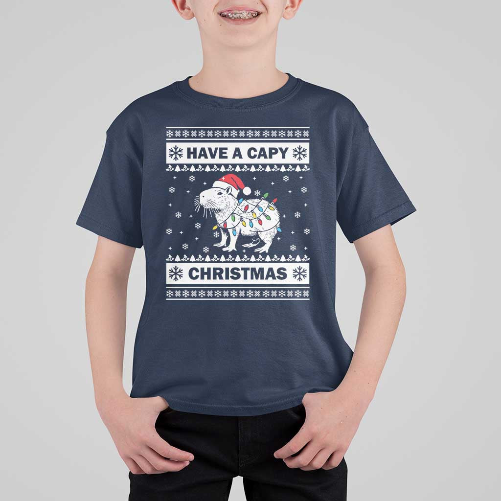 Funny Capybara Christmas T Shirt For Kid Have A Capy Christmas Light - Wonder Print Shop