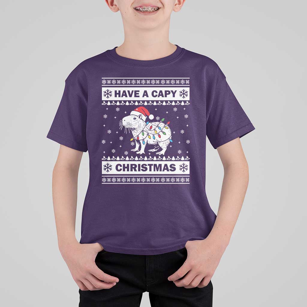 Funny Capybara Christmas T Shirt For Kid Have A Capy Christmas Light - Wonder Print Shop