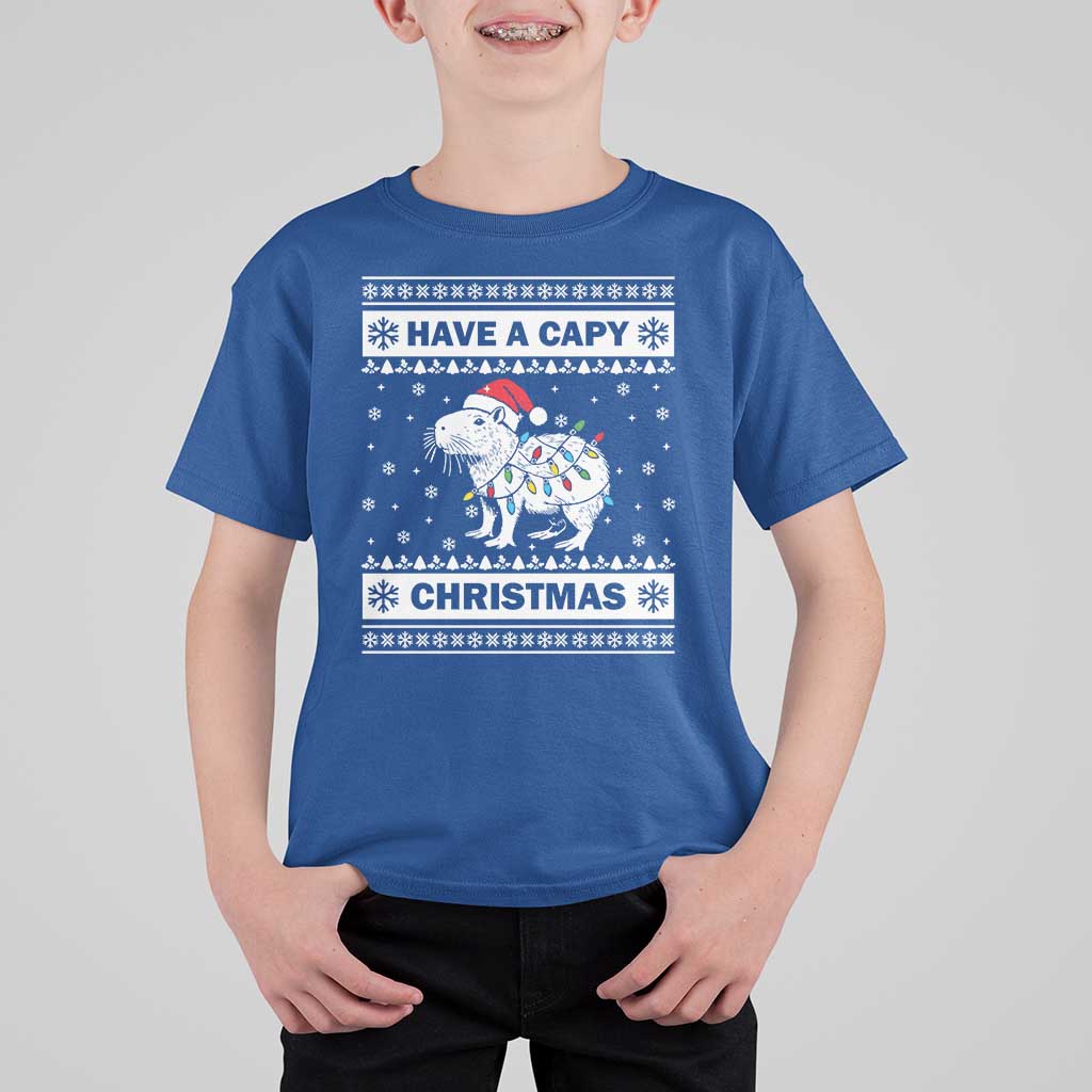 Funny Capybara Christmas T Shirt For Kid Have A Capy Christmas Light - Wonder Print Shop