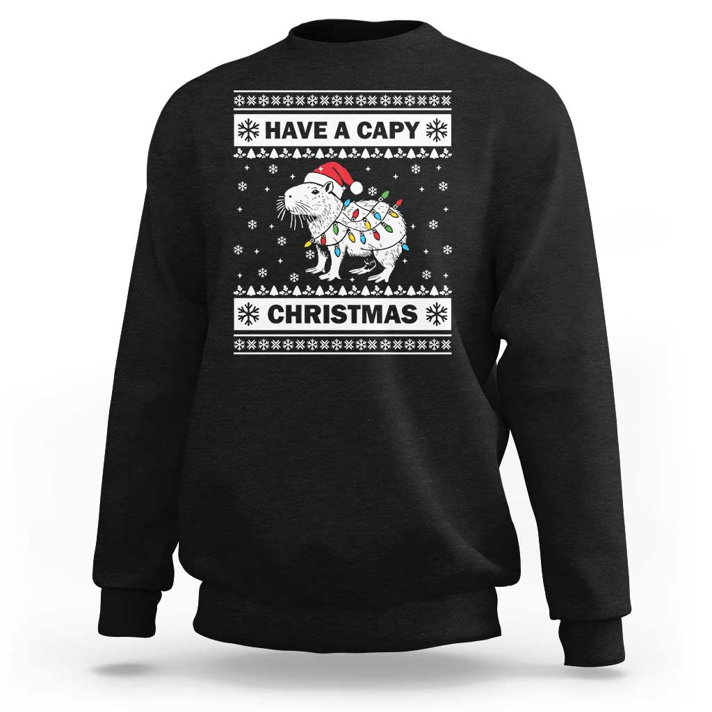 Funny Capybara Christmas Sweatshirt Have A Capy Christmas Light - Wonder Print Shop