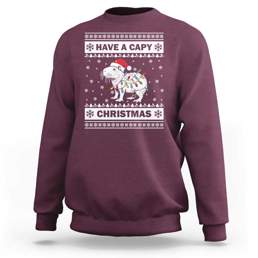 Funny Capybara Christmas Sweatshirt Have A Capy Christmas Light - Wonder Print Shop