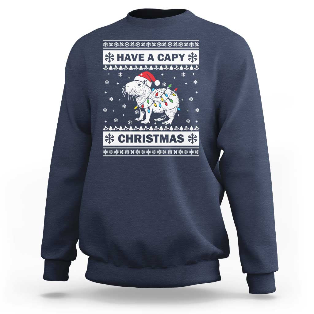 Funny Capybara Christmas Sweatshirt Have A Capy Christmas Light - Wonder Print Shop