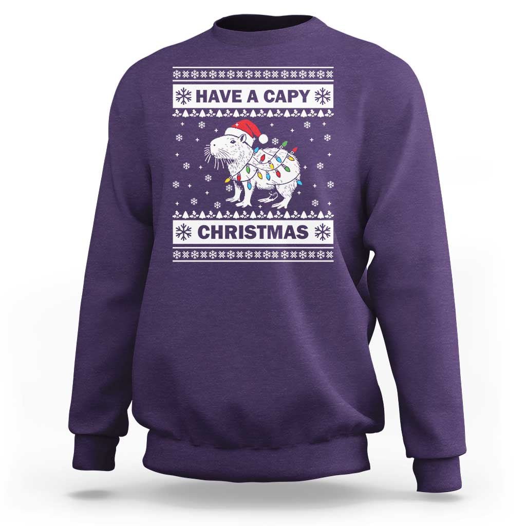 Funny Capybara Christmas Sweatshirt Have A Capy Christmas Light - Wonder Print Shop