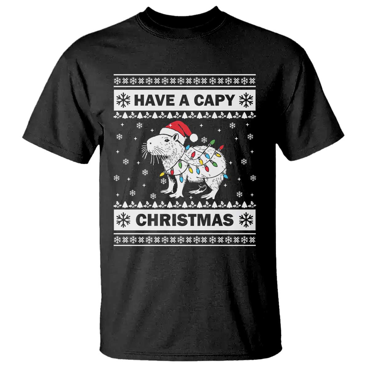 Funny Capybara Christmas T Shirt Have A Capy Christmas Light - Wonder Print Shop