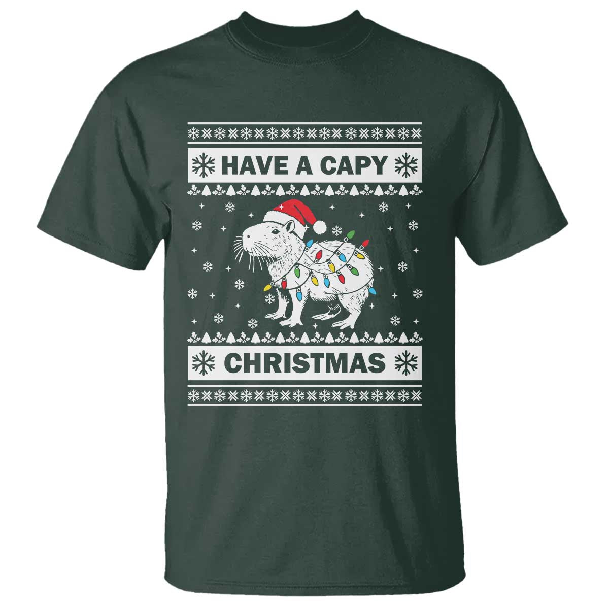 Funny Capybara Christmas T Shirt Have A Capy Christmas Light - Wonder Print Shop