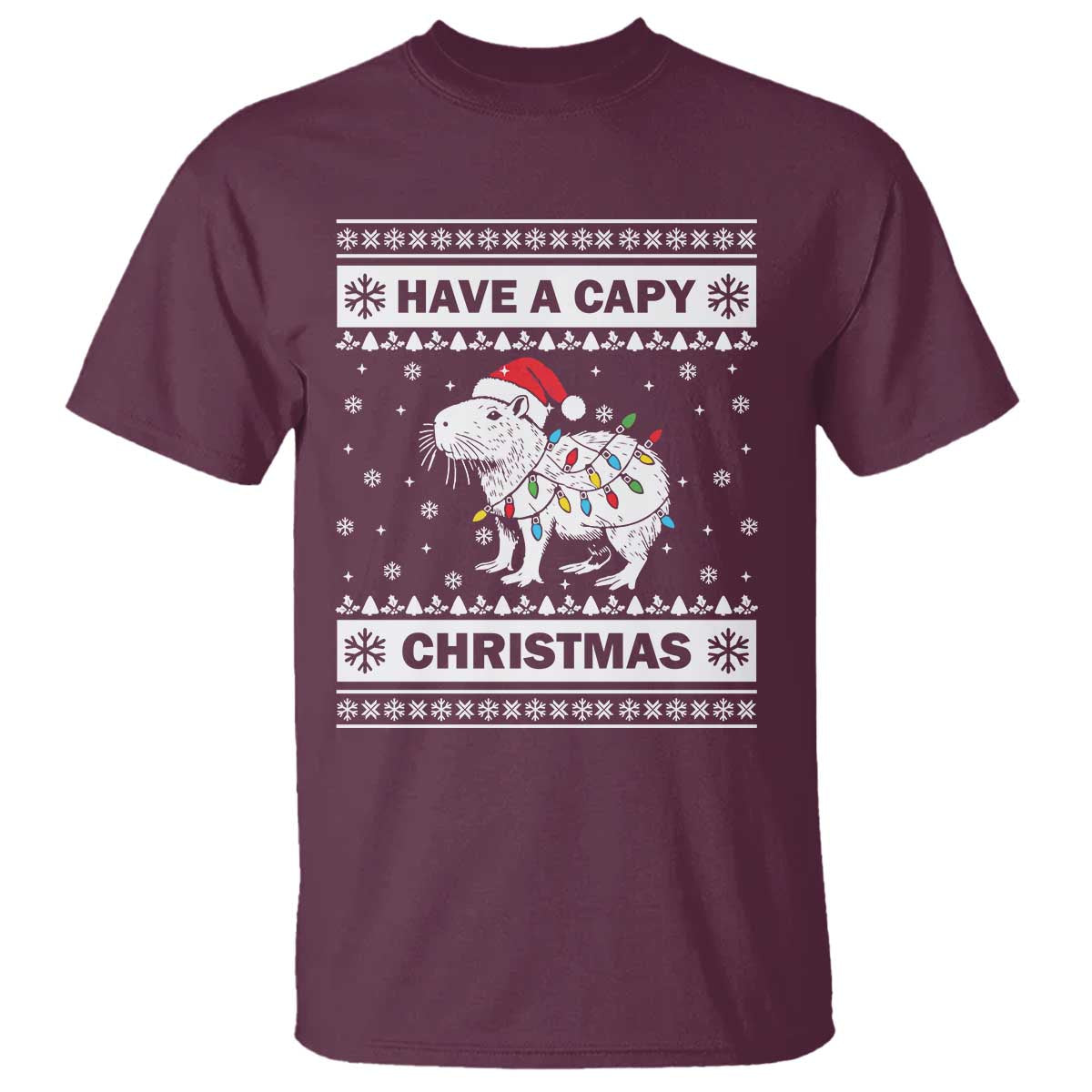 Funny Capybara Christmas T Shirt Have A Capy Christmas Light - Wonder Print Shop