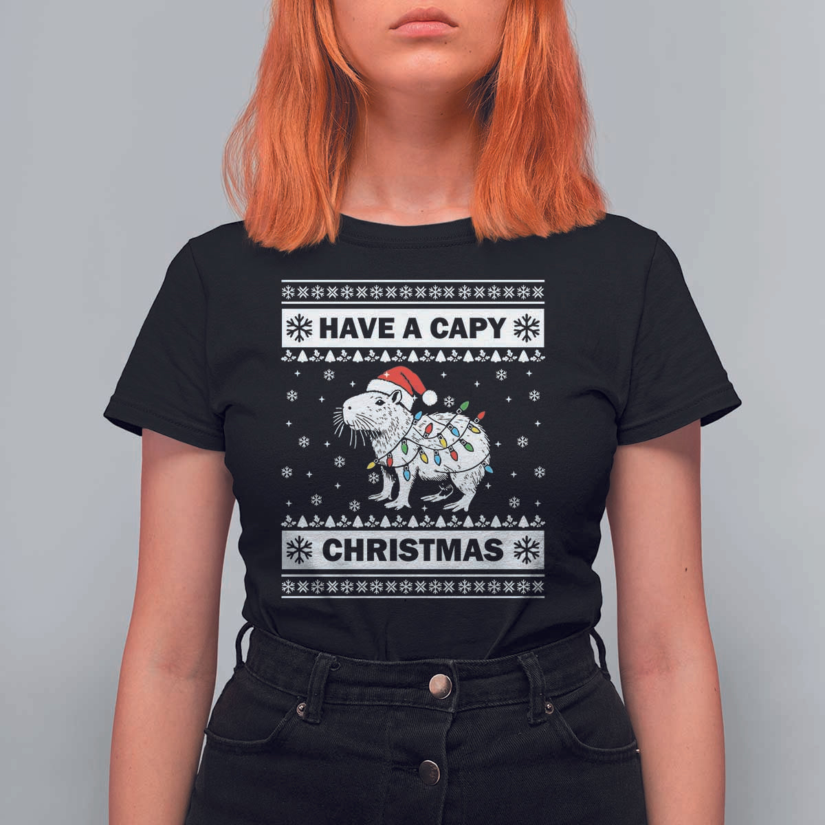 Funny Capybara Christmas T Shirt For Women Have A Capy Christmas Light - Wonder Print Shop