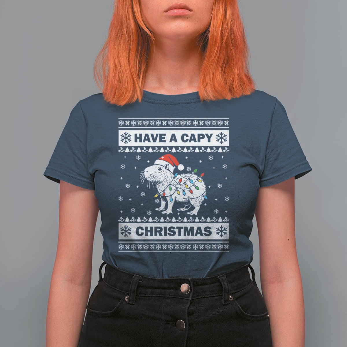 Funny Capybara Christmas T Shirt For Women Have A Capy Christmas Light - Wonder Print Shop