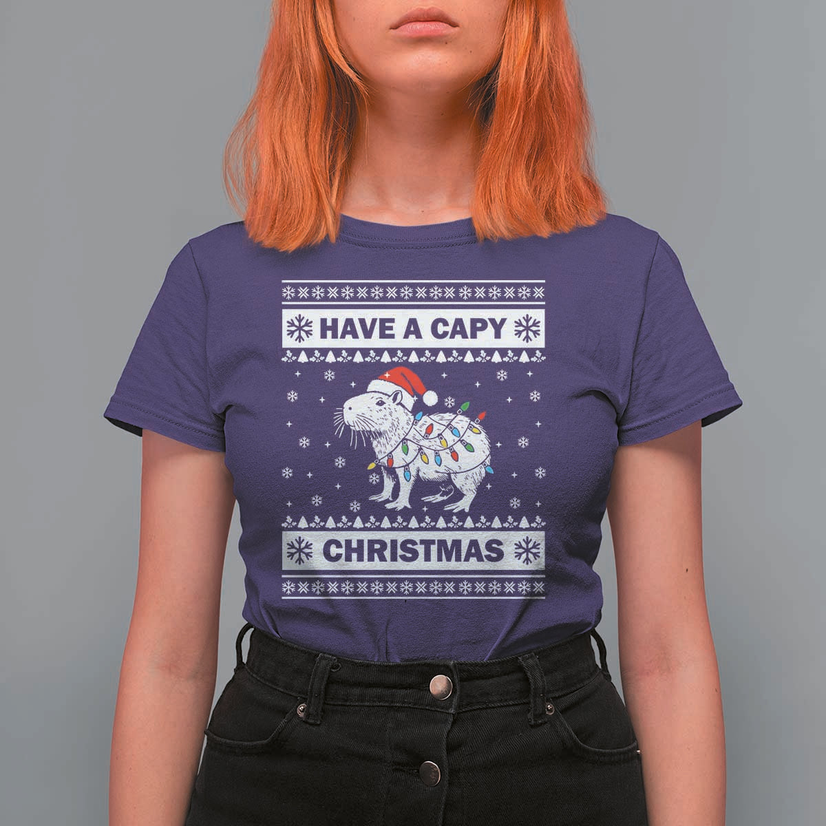 Funny Capybara Christmas T Shirt For Women Have A Capy Christmas Light - Wonder Print Shop