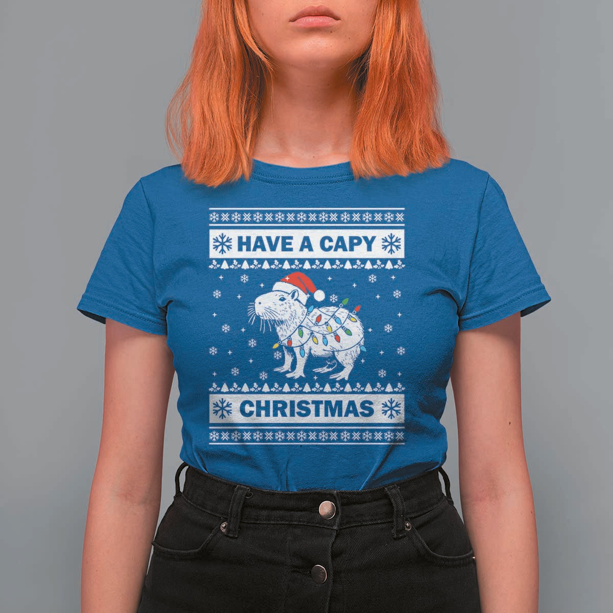 Funny Capybara Christmas T Shirt For Women Have A Capy Christmas Light - Wonder Print Shop