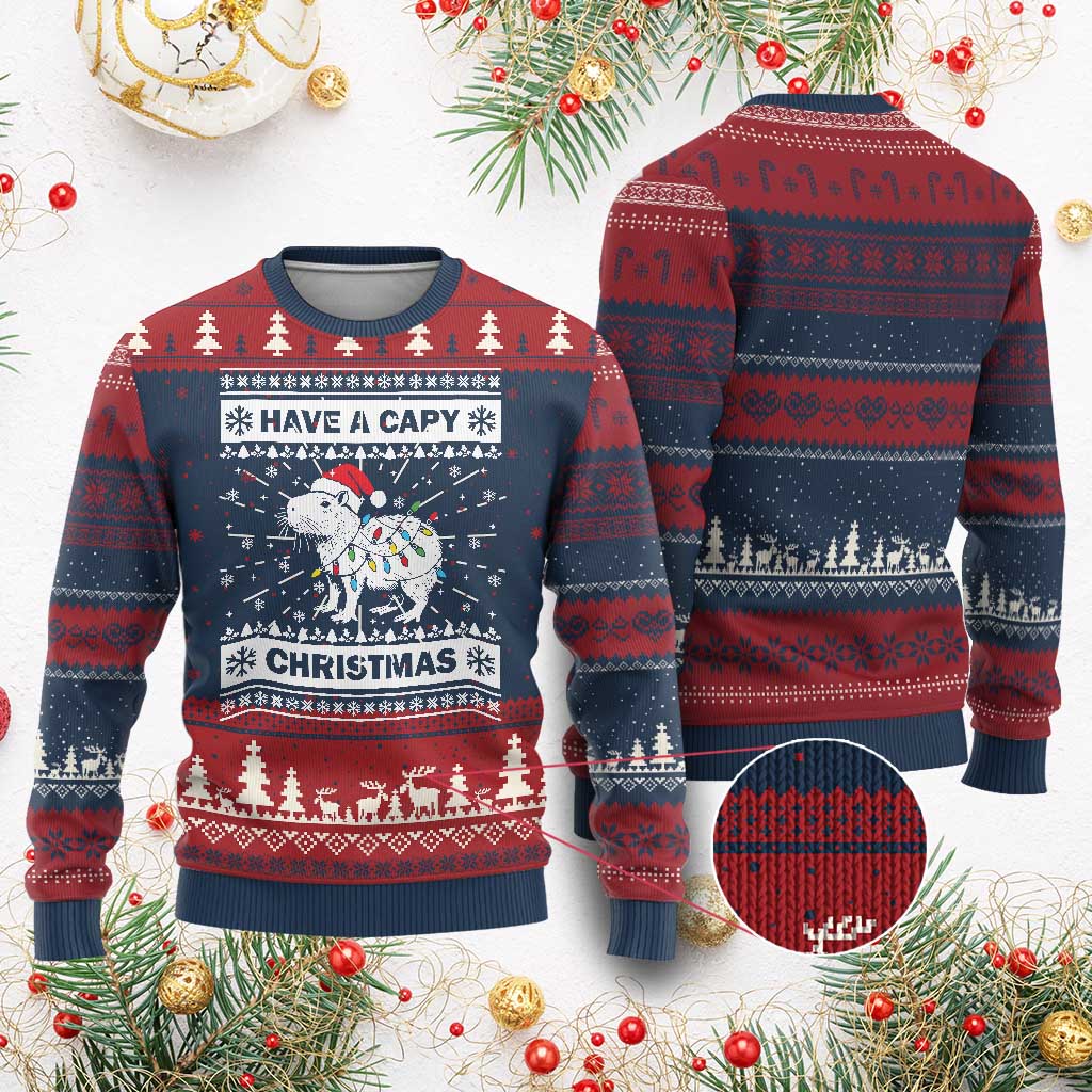Funny Capybara Xmas Ugly Christmas Sweater Have A Capy Christmas Light - Wonder Print Shop